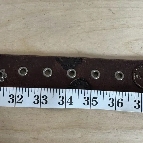 FOSSIL Womens Belt brown Floral Embroidered Leather M Boho Studded Boho Y2K - Picture 6 of 7